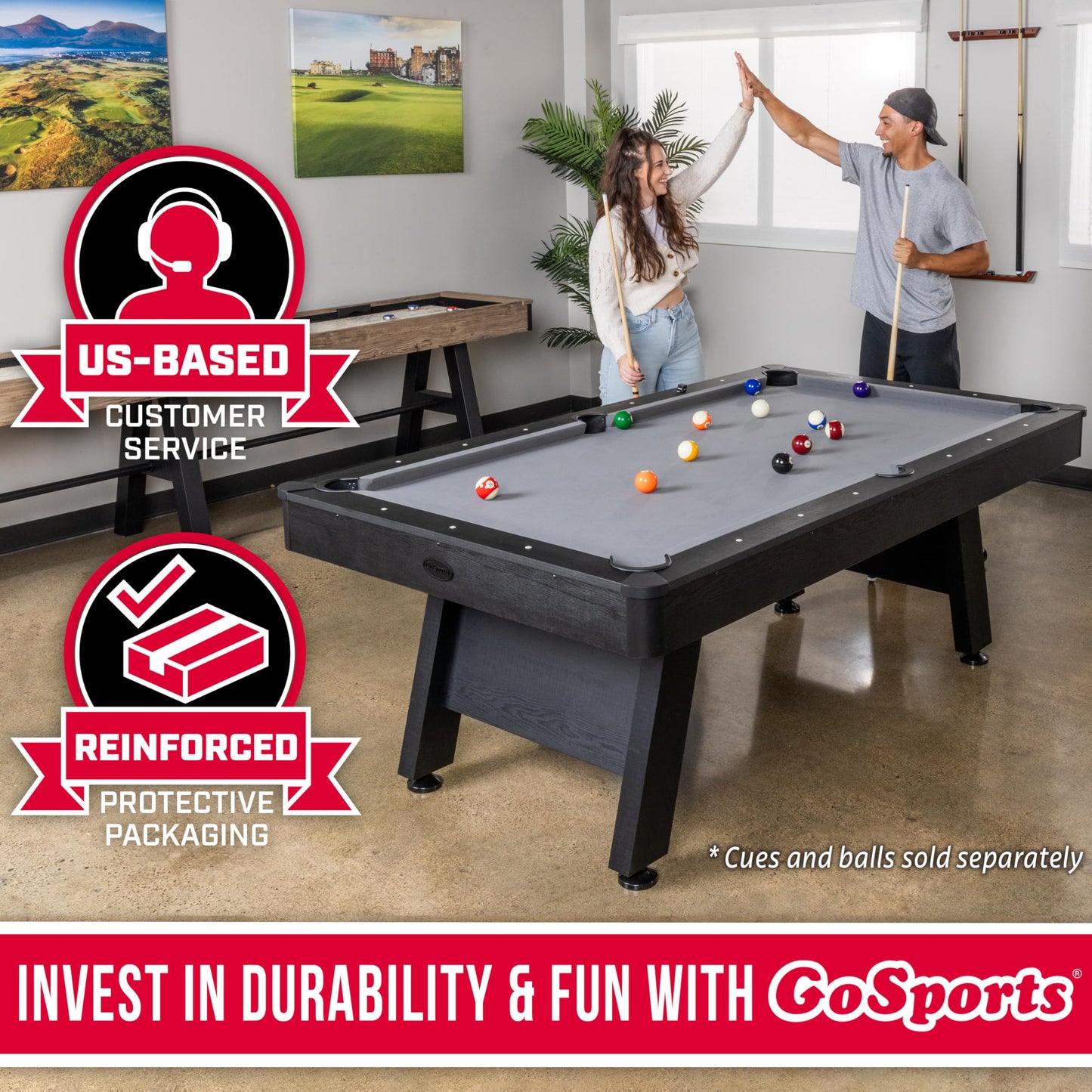 GoSports 7 ft Pool Table with Wood Finish - Billiards Game Room Table for Adults & Family - Accessories Not Included