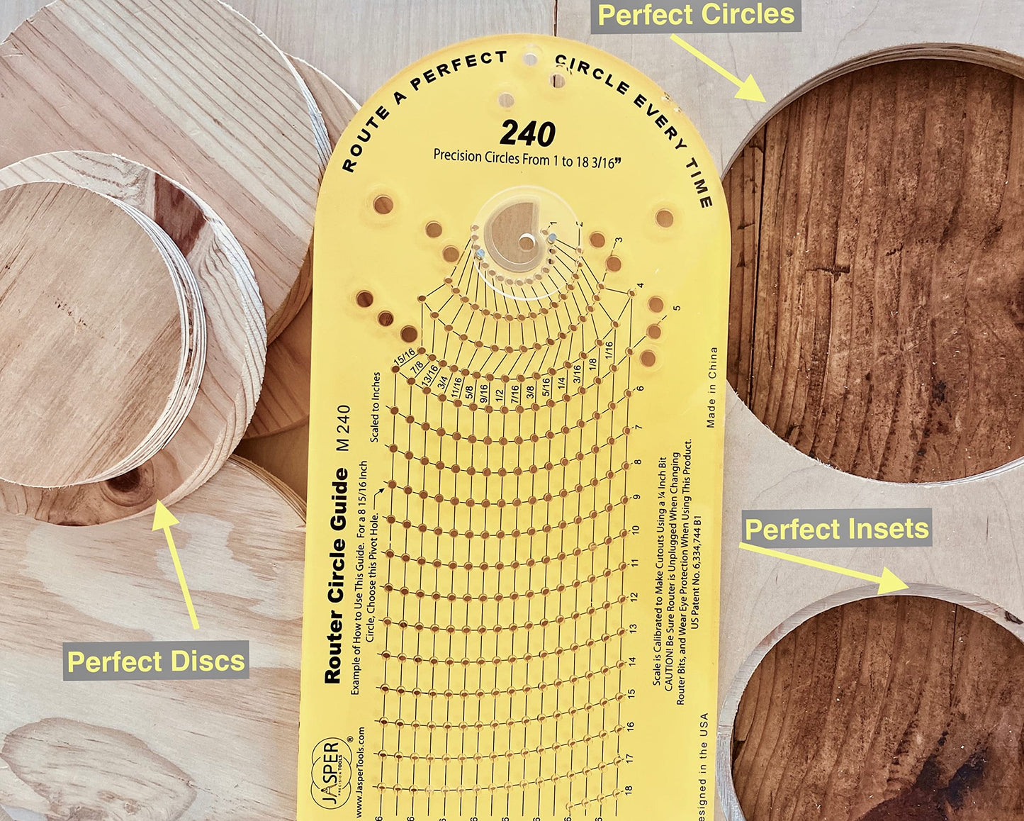 Jasper 240 Circle Cutter Router Jig and J601 Spiral Up Cut Solid Carbide 1/4 Bit Bundle | Circle Guide Kit Jig & Bit Cut Perfect Circles from 2 ¼” to 18 3/16” D