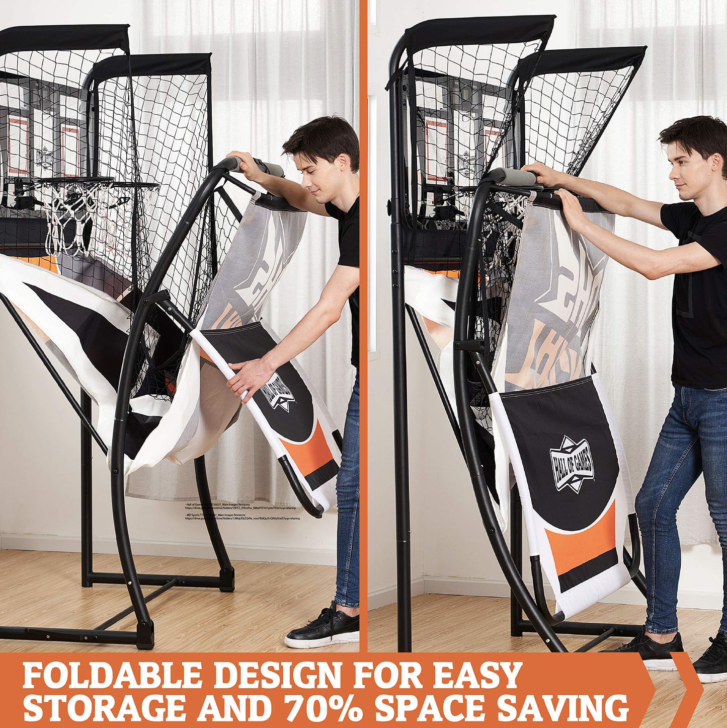 Hall Games Premium Arcade Basketball Shootout - Heavy-Duty Foldable Indoor Arcade Game with Shatterproof Pro-Style Backboard – 2 Player Foldable Basketball Arcade Game