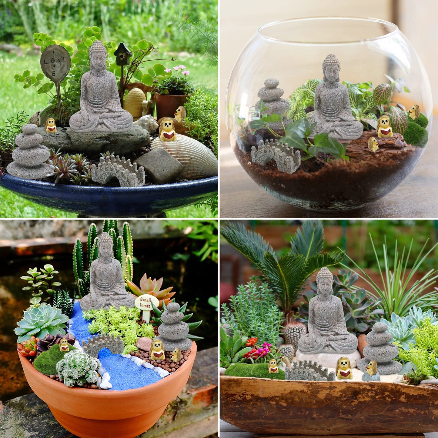Meditation Zen Garden Accessories - Miniature Buddha Fairy Garden Kit Micro landscape Terrarium Kit DIY Japanese Mini Zen Garden Decor Chinese Potted Plant Culture Bonsai Decoration Bridge Pagoda