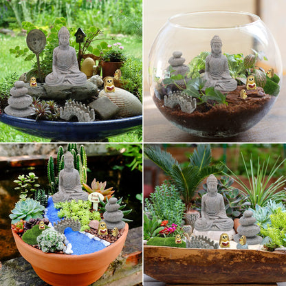 Meditation Zen Garden Accessories - Miniature Buddha Fairy Garden Kit Micro landscape Terrarium Kit DIY Japanese Mini Zen Garden Decor Chinese Potted Plant Culture Bonsai Decoration Bridge Pagoda