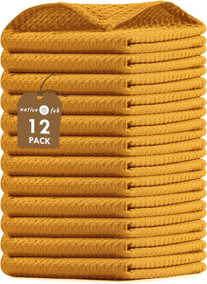 12 Pack 100% 12"x12" Native Fab Waffle Dish Cloths - Cotton, Absorbent, Quick Drying, Washable Towels for Cleaning