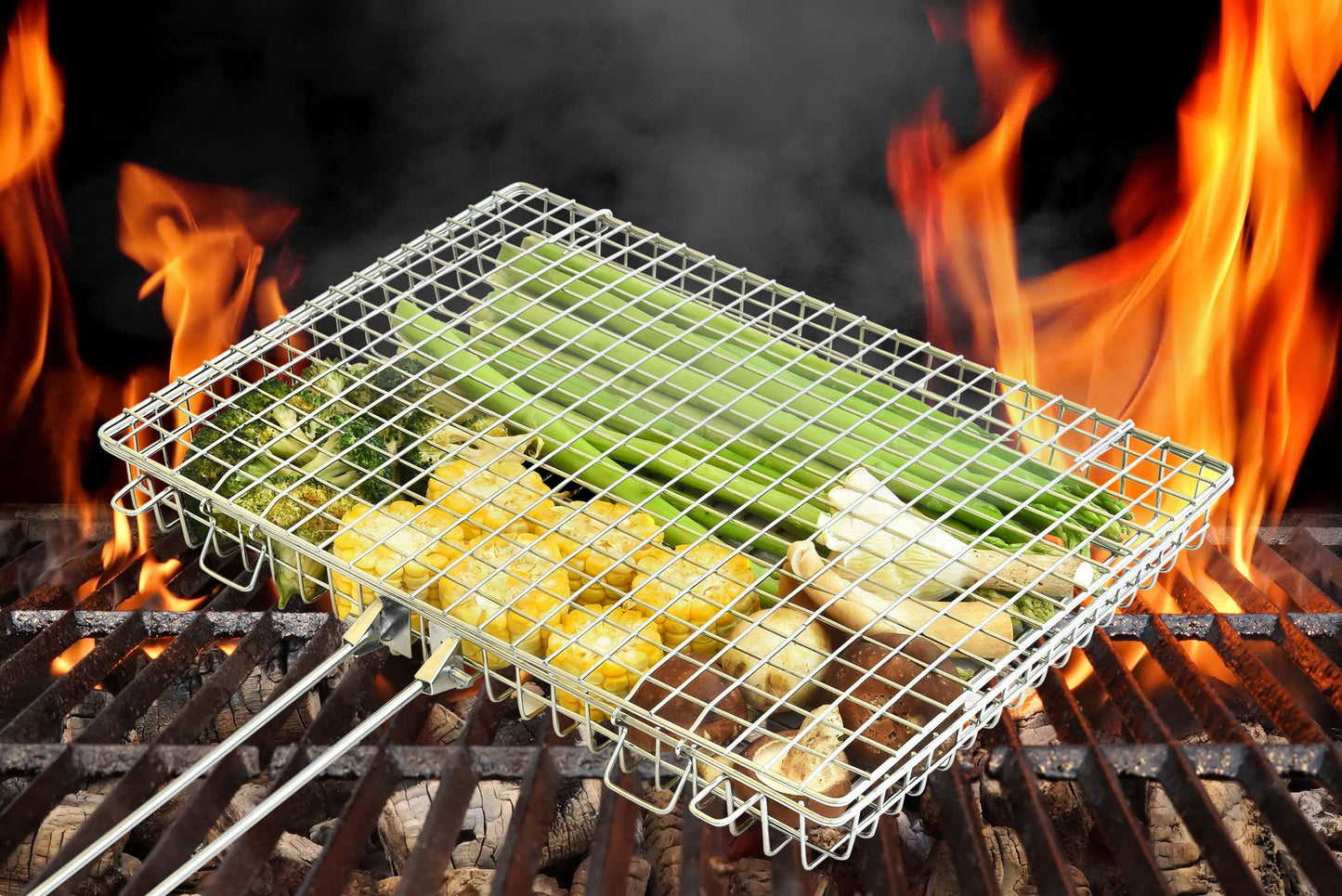 Grill Basket Extra Large,Grill Accessories for Outdoor Grill,Grilling Gifts for Men,Fish Grill Basket, Shrimp Vegetable, Veggie, Barbecue BBQ Rack, Camping Cooking, Unique Detachable Handle