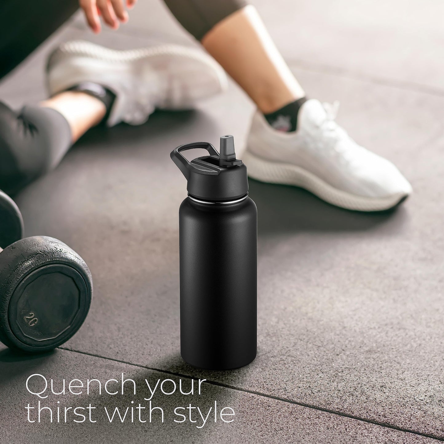 SipX™ 32 oz Insulated Water Bottle with 3 Lids – Leakproof Stainless Steel, Triple Insulated – Cold 24 Hours/Hot 12 Hours – Durable Bottle for School, Gym, Travel – Black