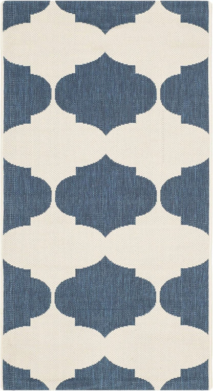 SAFAVIEH Courtyard Collection Accent Rug, 2' x 3'7", Beige & Navy, Non-Shedding, Easy Care Indoor/Outdoor