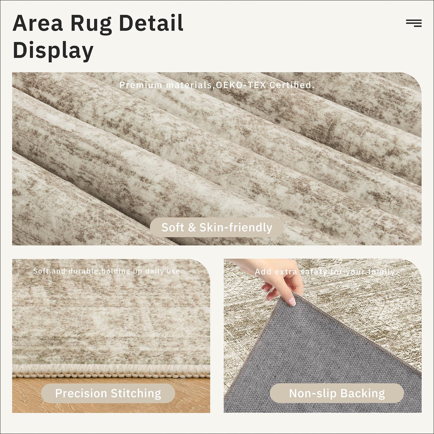Soalmost 12x15 Washable Area Rug Brown Neutral Abstract Living Room Large Carpet Non Slip Bedroom Indoor Office Dining Room Low Pile Thin Rug