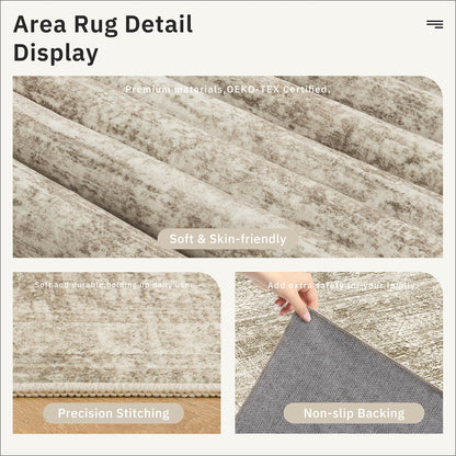 Soalmost 12x15 Washable Area Rug Brown Neutral Abstract Living Room Large Carpet Non Slip Bedroom Indoor Office Dining Room Low Pile Thin Rug