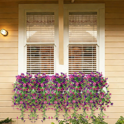 Senjie Artificial Hanging Flowers for Outdoor Spring Decor, 2 pcs UV Resistant Fake Silk Faux Flowers Plants for Outside Porch Patio Balcony Planters
