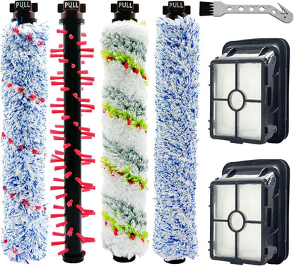 Replacement Parts for Bissell CrossWave 2024 Model 3888A, 4 Brush Rolls, 2 Filters, 1 Cleaning Brush