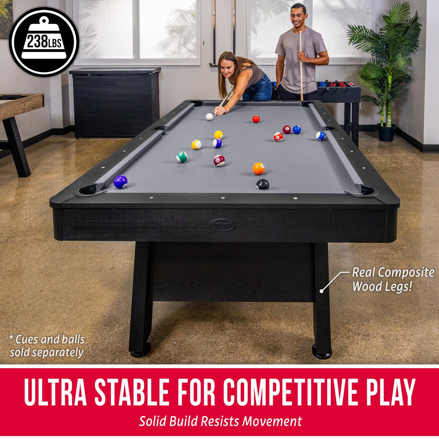 GoSports 8 ft Pool Tables with Wood Finish - Billiards Game Room Table for Adults & Family - Accessories Not Included - Gray