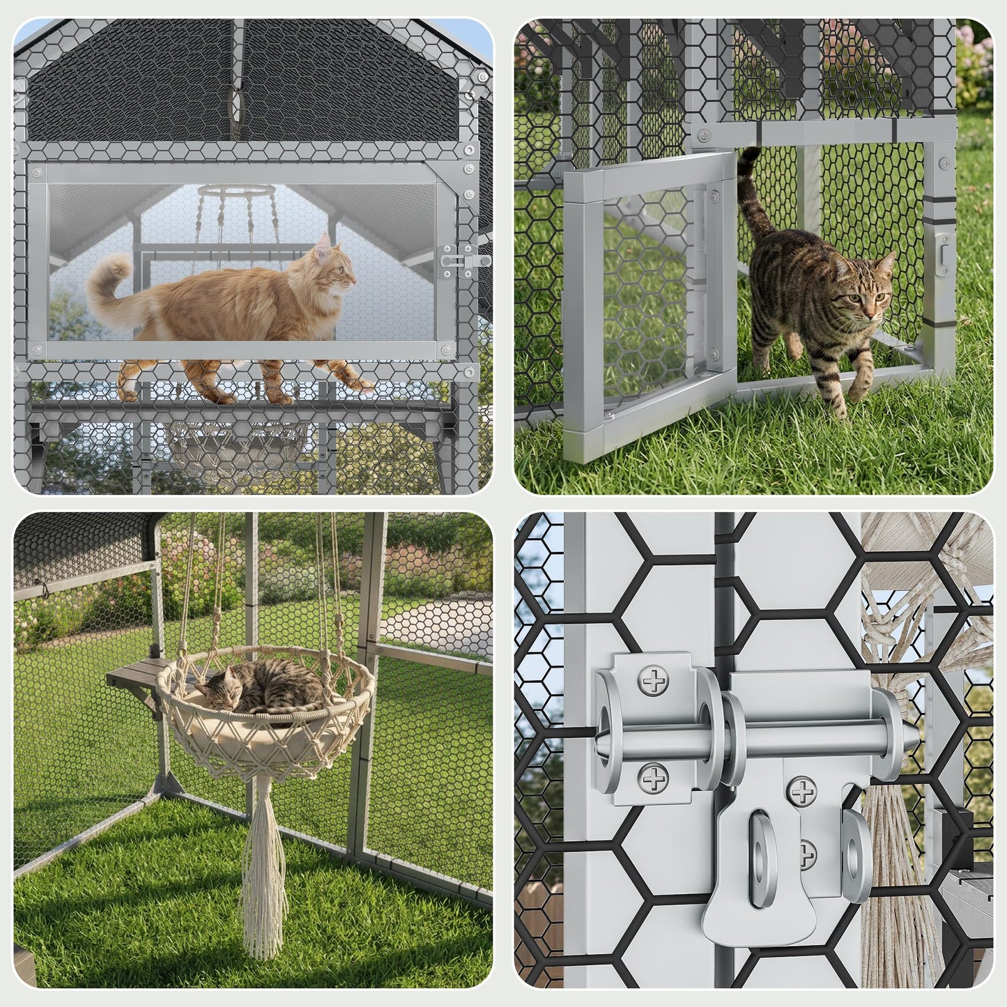 YITAHOME 94 Inch Outdoor Cat Enclosure, Extra Large Outdoor Cat House for Multiple Cats, Metal Cat Cage with Weatherproof Roof, 7 Platforms, 2 Resting Box and Cat Hammock Bed