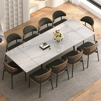 62.9"–94.4" Extendable Sintered Stone Dining Table for 6–10, Modern White Rectangular Kitchen Table with Stainless Steel Legs, Heat & Scratch Resistant, for Indoor & Outdoor Use