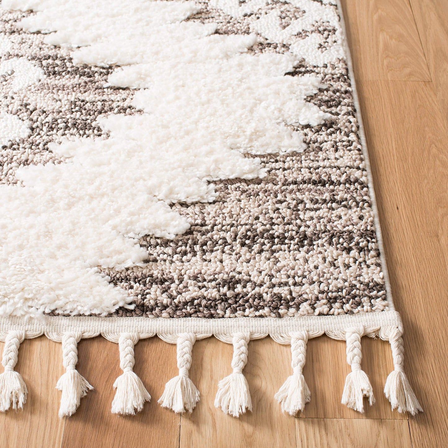 SAFAVIEH Moroccan Tassel Shag Collection Area Rug - 10' x 14', Ivory & Brown, Boho Design, Non-Shedding & Easy Care, 2-inch Thick Ideal for High Traffic Areas in Living Room, Bedroom (MTS652A)