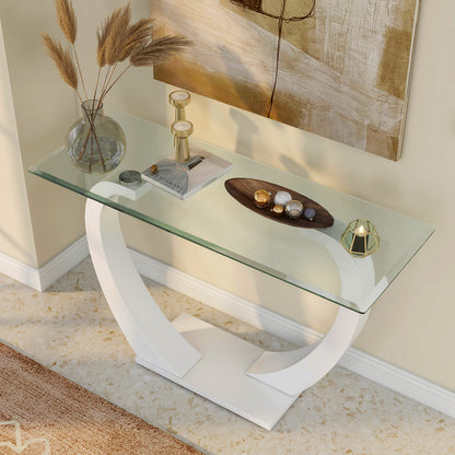 Furniture of America Augie Modern Rectangle Tempered Glass Top 48 in. Sofa Table for Display, Decorate Living Room, Hallway, Bedroom, Dressing Room, White