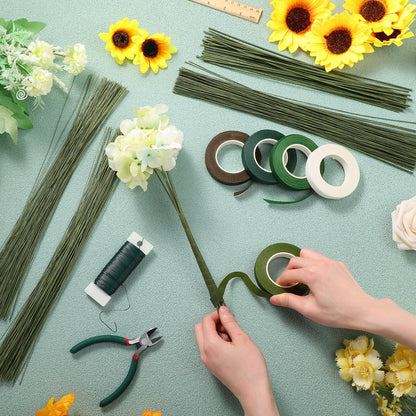 Blulu Floral Arrangement Kit, 13 Pcs Flower Arrangements Supplies Includes Gauge Paddle Wire, 18 20 22 24 26 Gauge Floral Wire Stems, Green Tape, Cutter Scissor, Bouquet Accessories for DIY Crafts