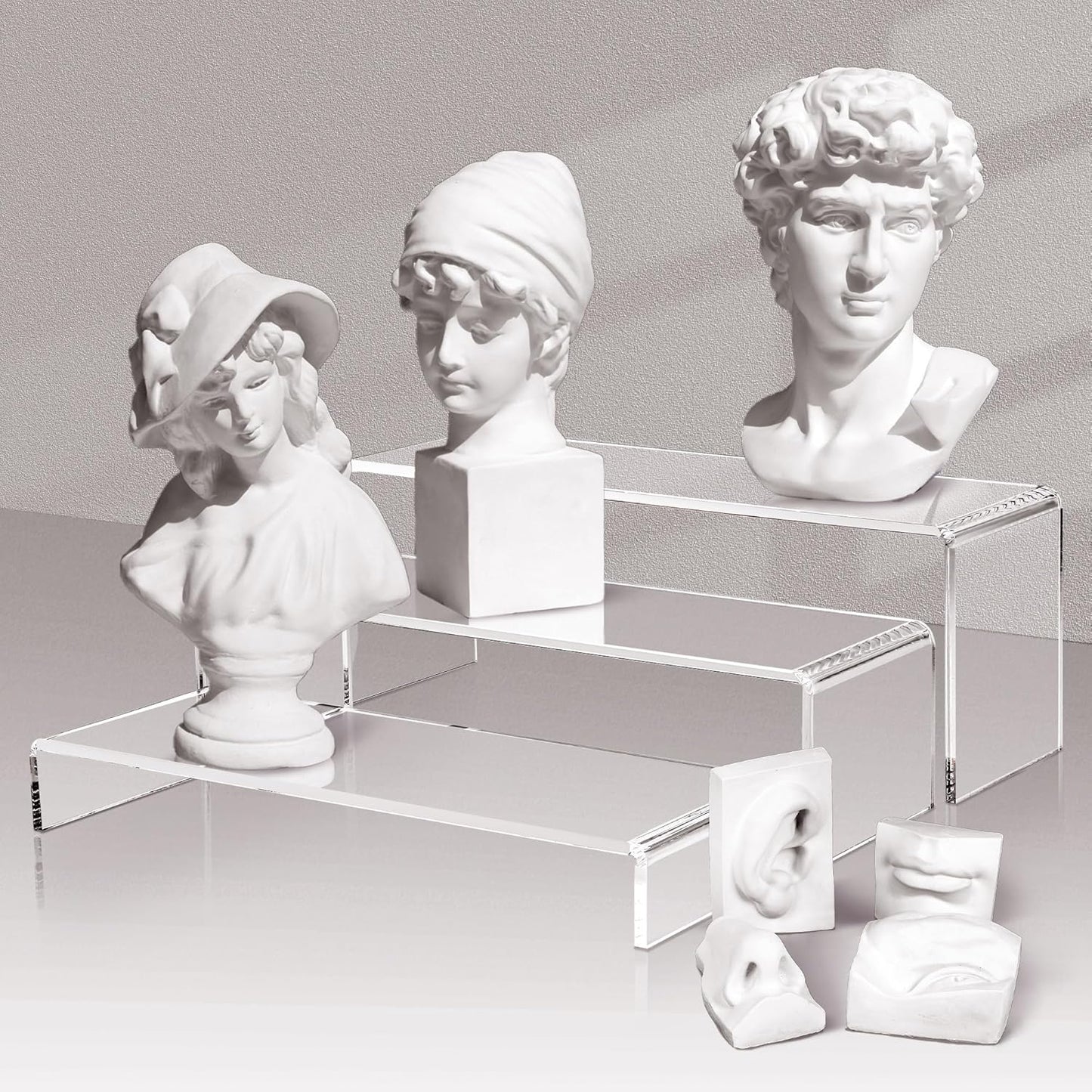 1 Set 3 12" 5 mm Large Acrylic Clear Display Risers, Sizes Rectangular Showcase Collectibles Display Shelf, Thick