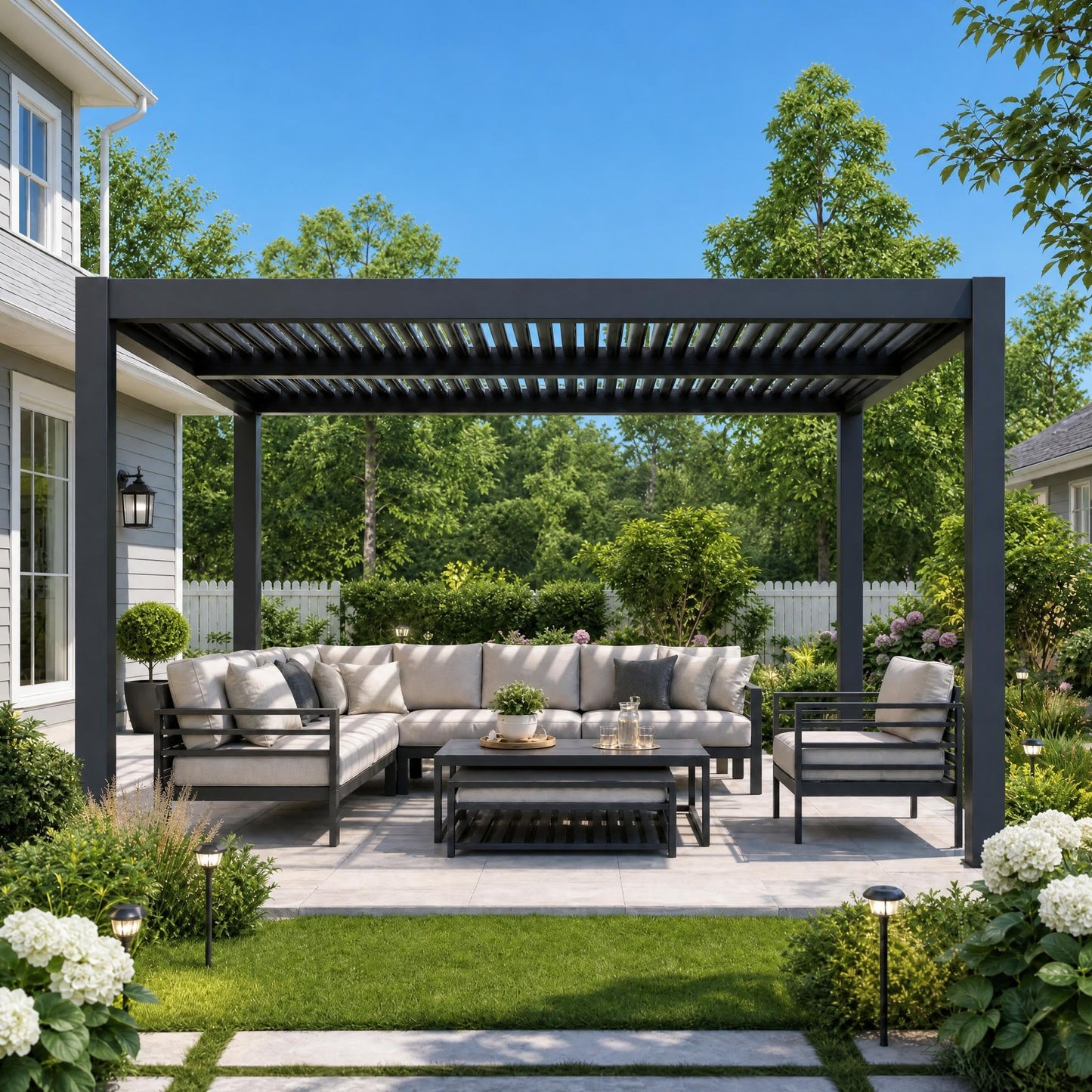 10x12 FT Louvered Pergola, Modern Style Outdoor Pergola with Adjustable Louvered Roof, Reinforced Aluminum Frame, Integrated Drainage System, Hardtop Gazebo for Patio, Deck (Gray)