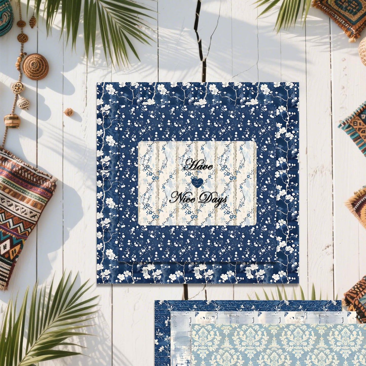 VIVIQUEN Navy Blue Vintage Floral Scrapbook Paper – 24 Sheets Double-Sided Botanical Designs with Antique Flower Textures, Acid-Free 160g Cardstock for DIY Crafts, Card Making, Scrapbook, Photo Albums