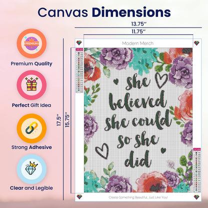Modern Merch Inspirational Diamond Art for Adults DIY Motivational Quote Wall Art Floral 5D Diamond Painting for Adults, Flowers Cross Stitch Gem Art, Round Drill 12x16