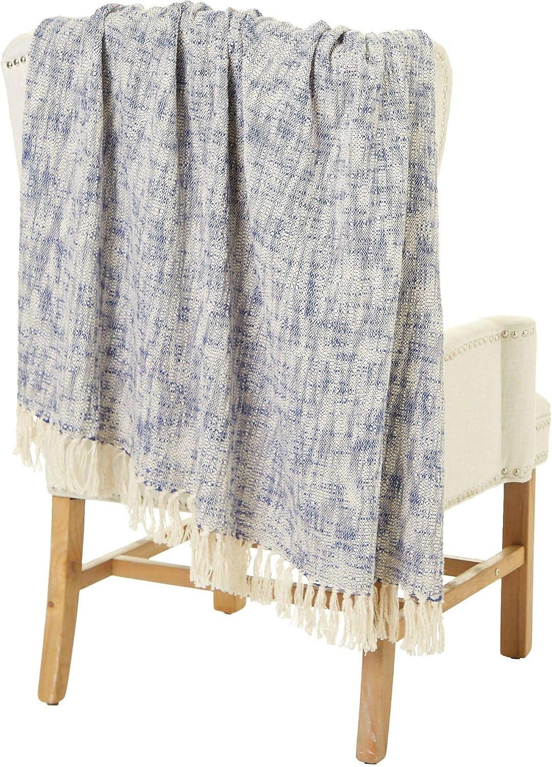 LR Home 50x60 Inch Soft Hand-Woven Distressed Fall Blanket Blue/Ivory | Warm Throw for Bed, Sofa, Couch, Living Room