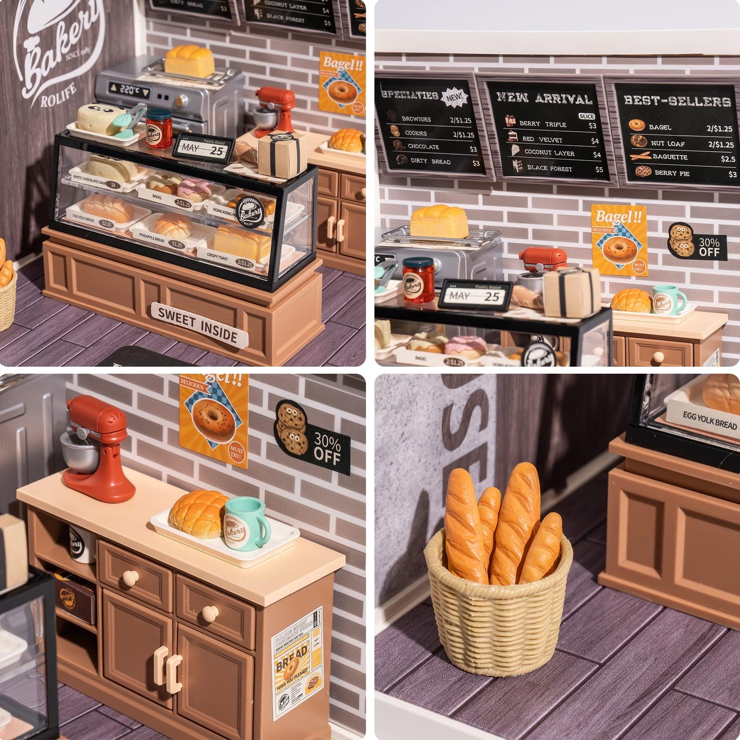 Rolife LED Building Blocks for Adults,1:24 Toy Building Sets,Model Building Kits,DIY Miniature Dollhouse Kits for Adults,Hobbies for Women Men (1.Golden Wheat Bakery)