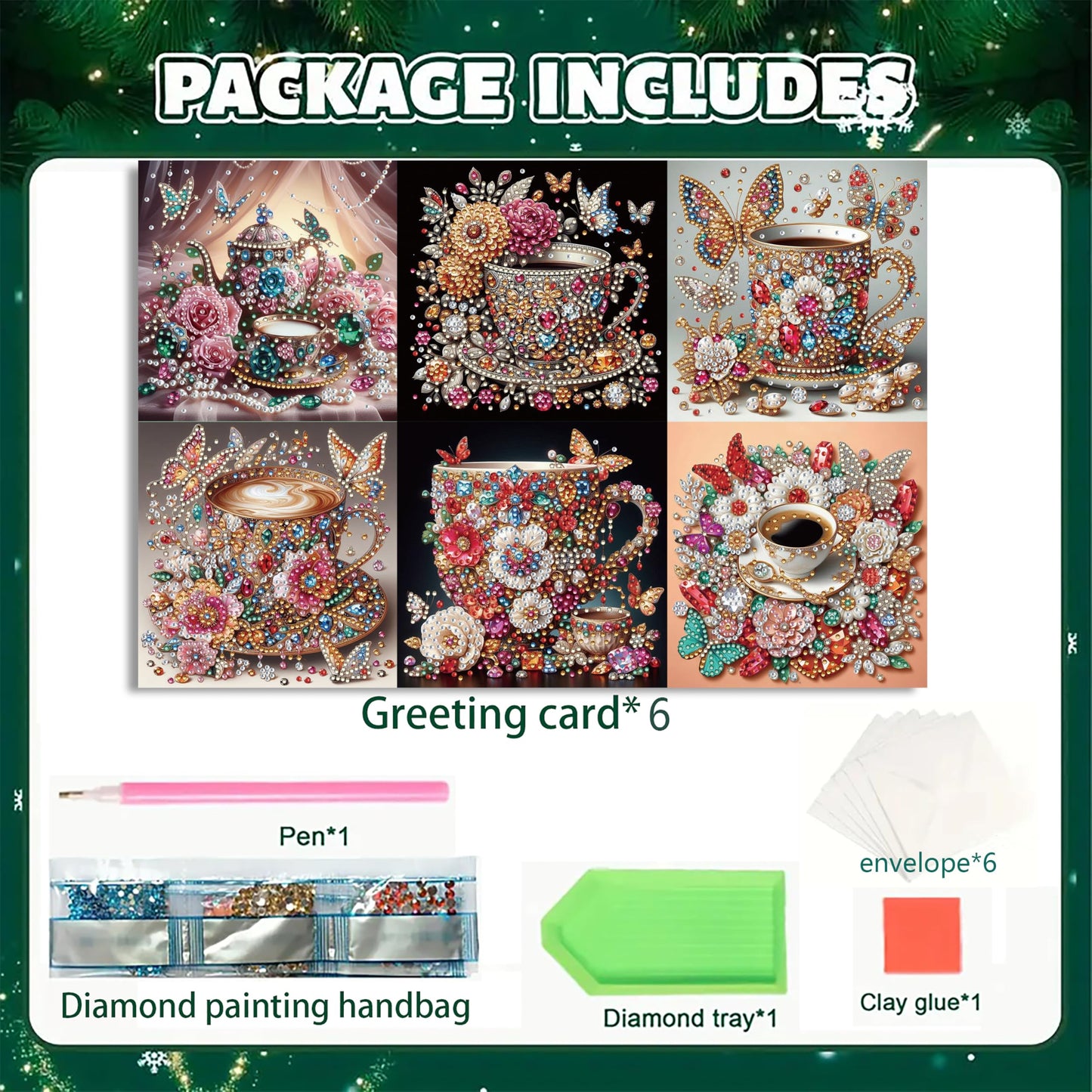 MaiYiYi 6 Pack DIY Coffee Diamond Painting Greeting Cards Kit, Butterfly Diamond Art Greeting Cards, Rose Diamond Painting Cards for Friends Holiday Birthday