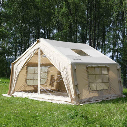 Coody 10.0 Inflatable Canvas Camping Tent for 2–4 People – Premium Air Beam Glamping Tent with Stove Jack, Breathable TC Cotton Canvas, Fast Setup Inflatable Family Tent with Pump, Beige