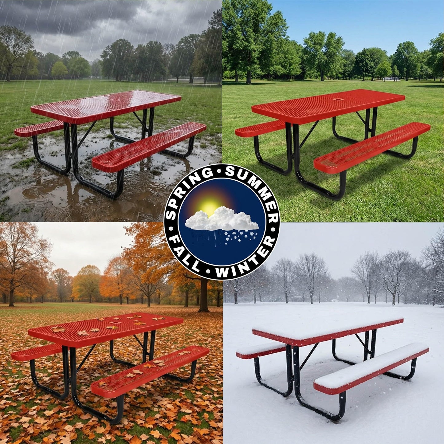 6' Rectangular Heavy-Duty Expanded Metal Red Picnic Table