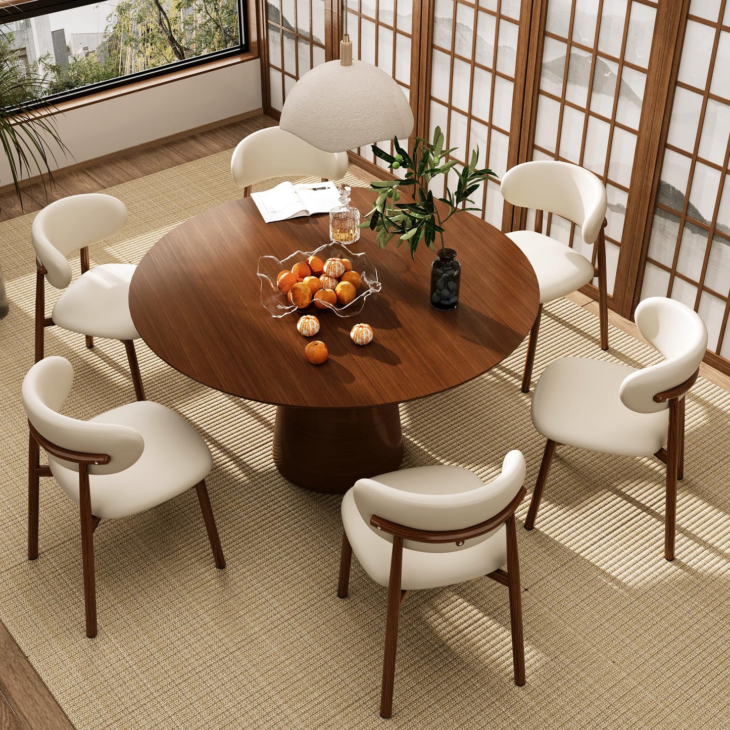 JCAJCA Kitchen Dining Chairs Set of 4 Modern Upholstered Leather Farmhouse Dining Room Chair with Metal Legs, Walnut/Beige