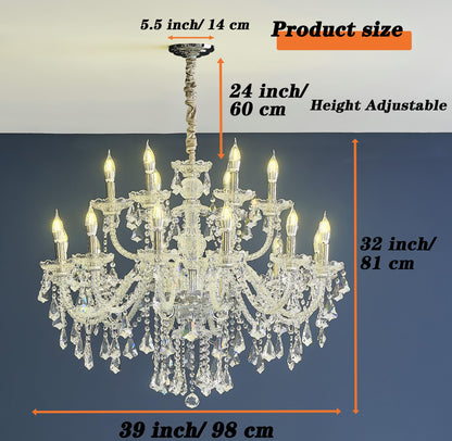 ARRKOYAA Clear 18 Lights K9 Crystal Chandelier,Chandeliers for Dining Room,Bedroom,Living Room, Candle Pendant Lamp Ceiling Lighting, 39 inch x32 Inch (Color: Clear) with 18pcs 5W E12 LED Bulbs.