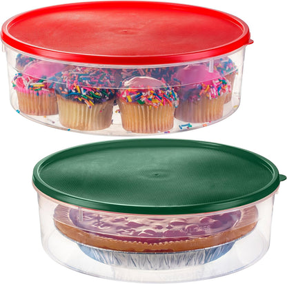 Zilpoo 2 Pack 10.5" Plastic Round Food Storage Containers with Lid, Covered Pie Keeper, Christmas Cookie, Cupcake