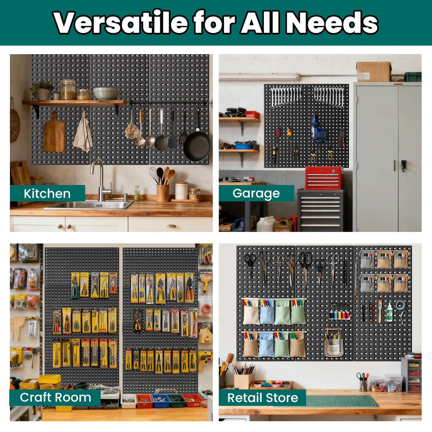 EVERHANGER Metal Pegboard Panels 24" x 12", Heavy Duty Steel Peg Boards for Garage, Pegboard Wall Organizer for Tool Storage and Organization, Black, 6 Pack