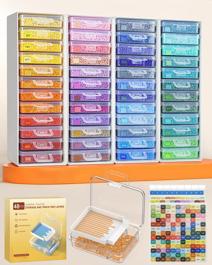 Redtwo 48pcs Diamond Painting Storage Containers Trays with Two Layers, 3-in-1 Diamond Painting Trays with Lids, Diamond Art Accessories, Diamond Art Drills Storage & Line-Up