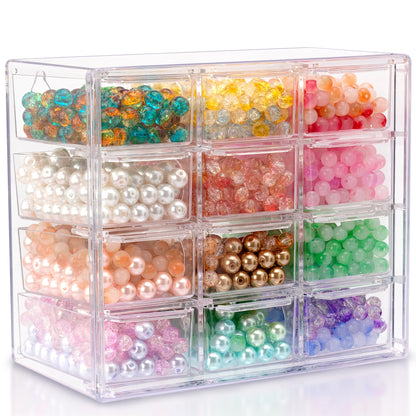 JOYMOMO Bead Storage Organizer Box with 12 Grids Clear Plastic Bead Storage Organizer (Beads Are Not Included)