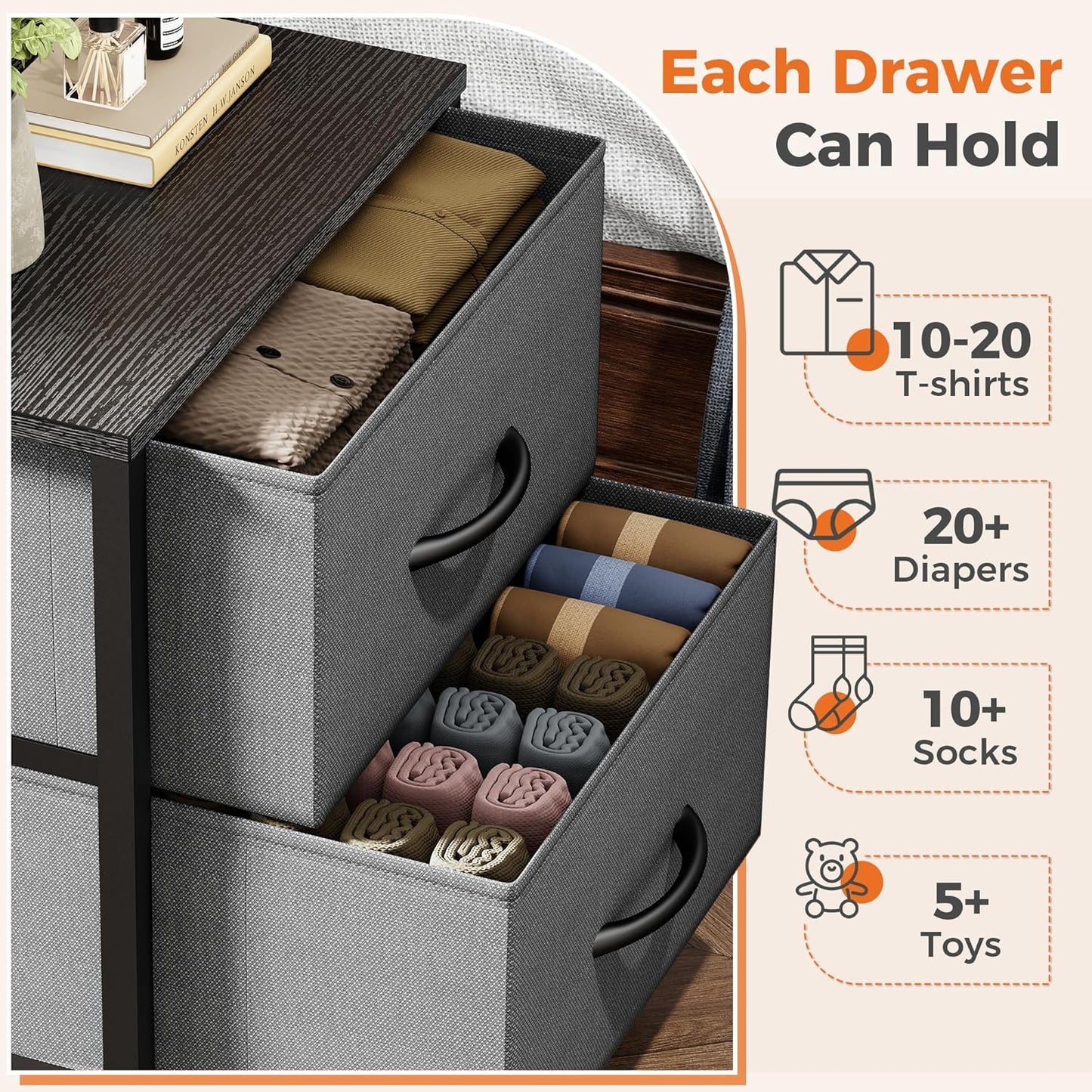 2 20" Closet, Sweetcrispy Nightstand with Storage Drawers, Height End Tabl Small Bed Side Furniture, Wooden Top Fabric