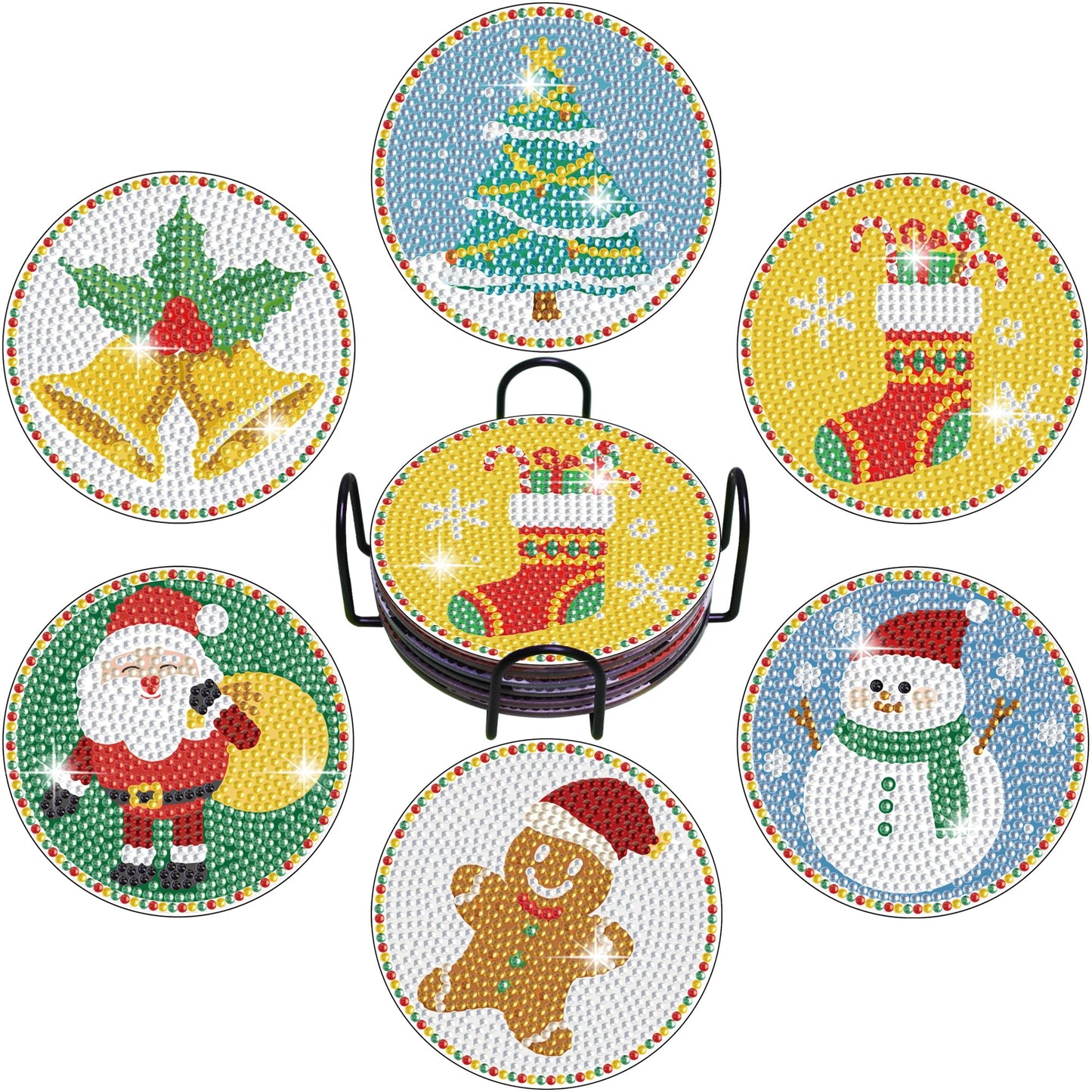 Vcekract Christmas Diamond Art Kits, 6PCS Christmas Diamond Painting Coasters with Holder, Diamond Art Kits for Adults