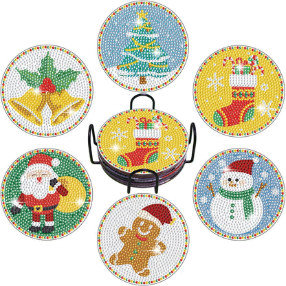 Vcekract Christmas Diamond Art Kits, 6PCS Christmas Diamond Painting Coasters with Holder, Diamond Art Kits for Adults