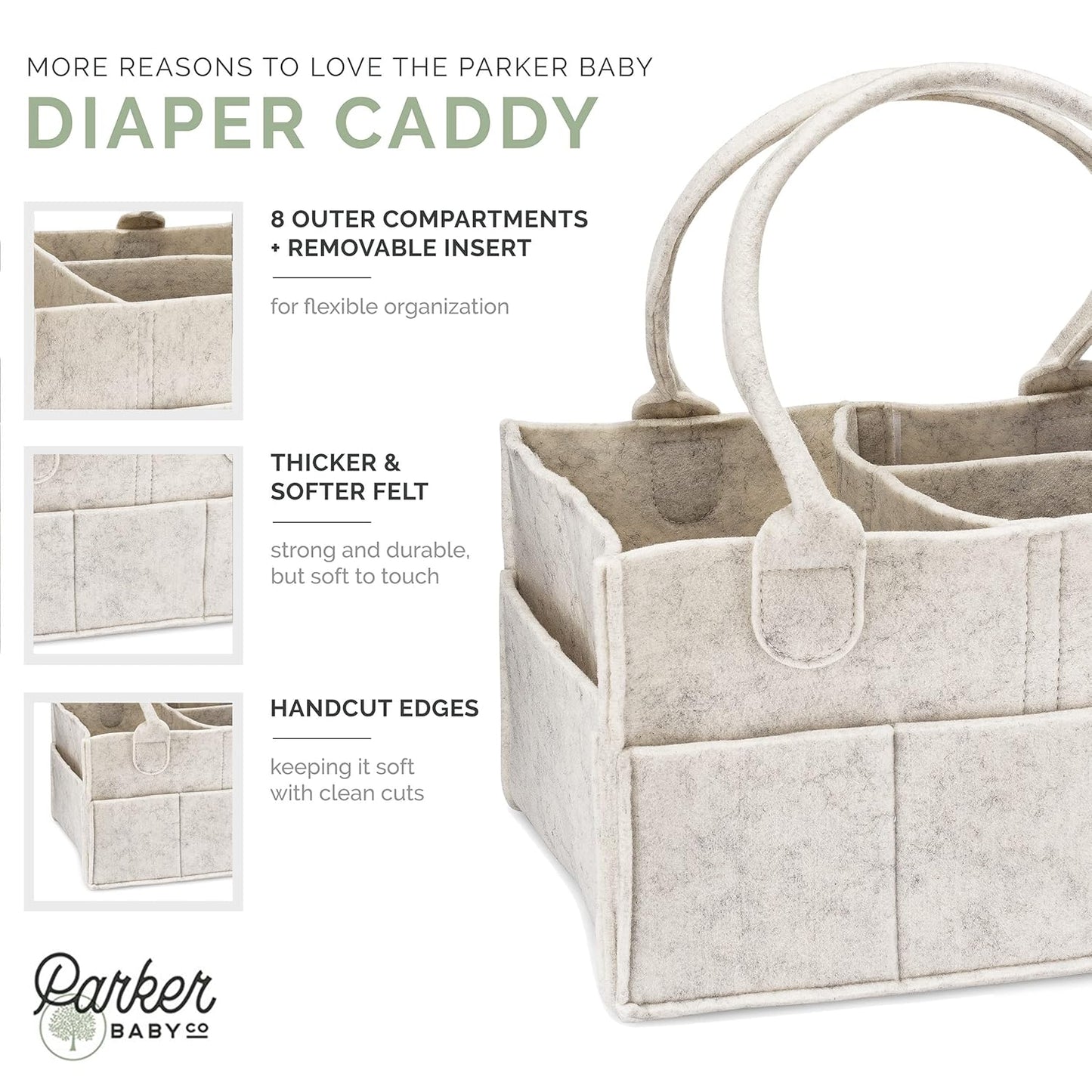 Parker Baby Diaper Caddy - Large Nursery Storage Bin & Car Organizer for Diapers | White