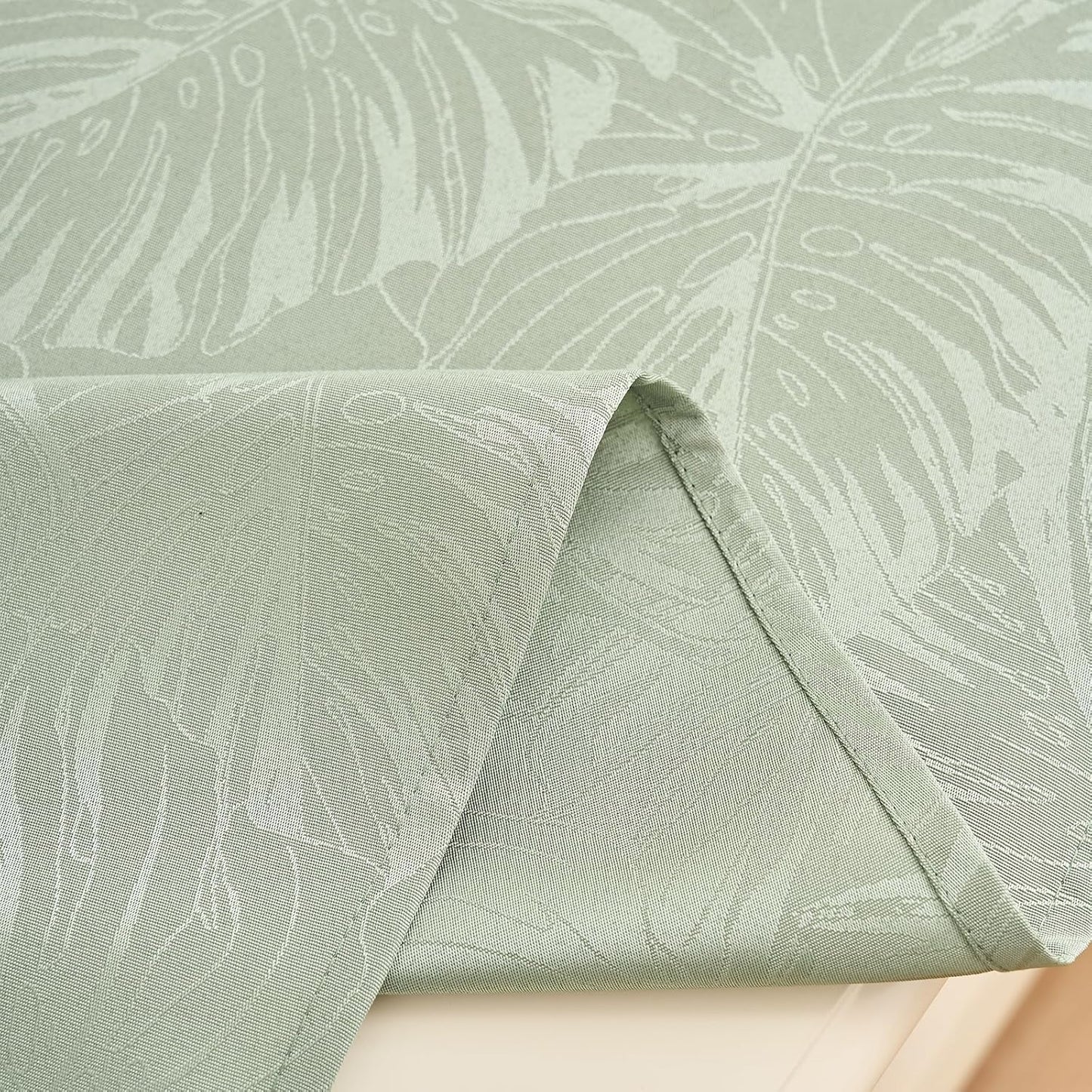 15.7x35.4 Inch Rectangular Tablecloth Green Leaves Pattern with Fringe Edge Waterproof Washable Jacquard Fabric Long