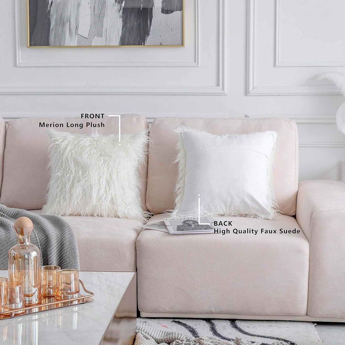 Home Brilliant 18x18 Fur Pillow Covers, Decorative Throw Pillow Covers Set of 2, Fluffy White