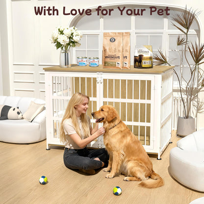 CABZOON 46'' Dog Crate Furniture Large Breed Dog Crate Dog Kennels for Inside Wooden Dog Crates End Table Heavy Duty Indoor Combination Cage for Medium to Large Dogs Oak