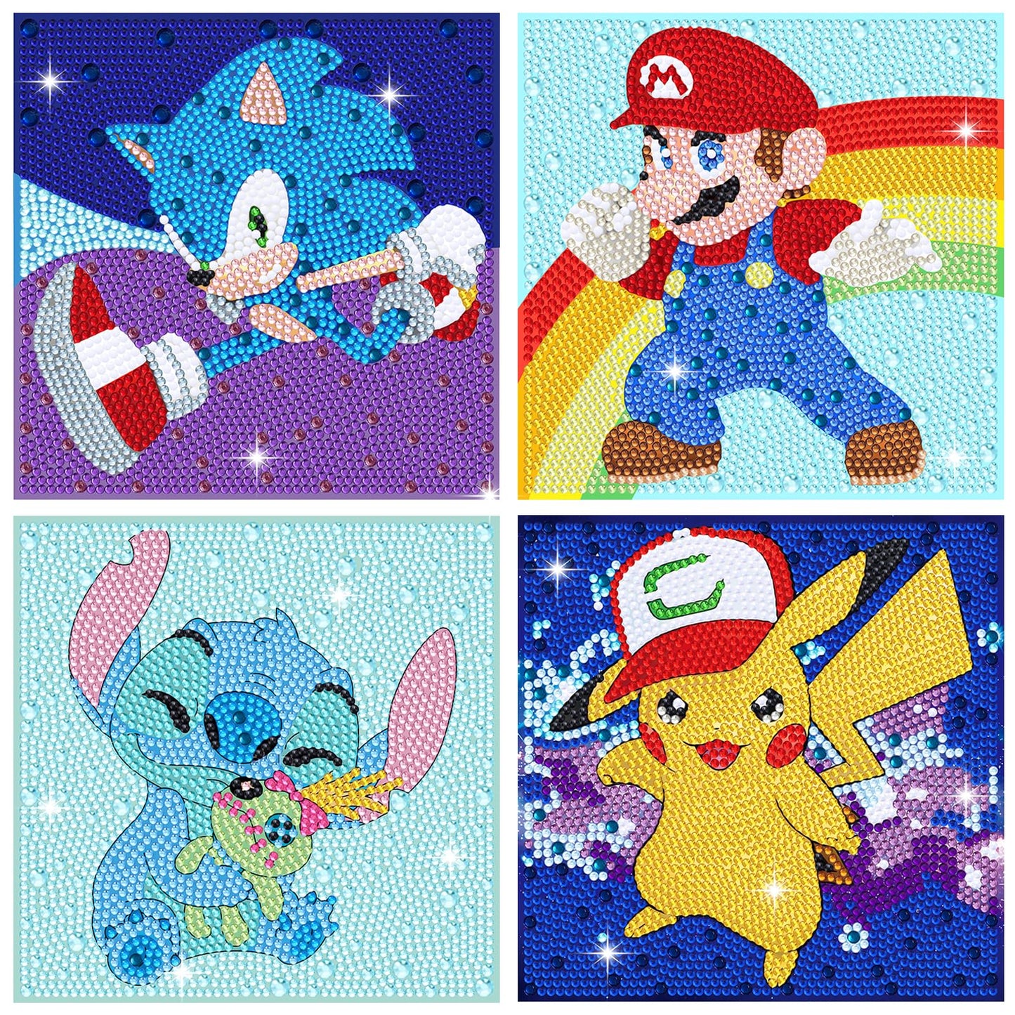 Diamond Art Kits for Kids - 4 Pack Diamond Art Painting Kits - Arts and Crafts for Kids Ages 8-12 - Dimond Art Mosaic - Craft Kits for Girls - GEM Art for Year Old Girl Boys Gifts Adults Art Supplies