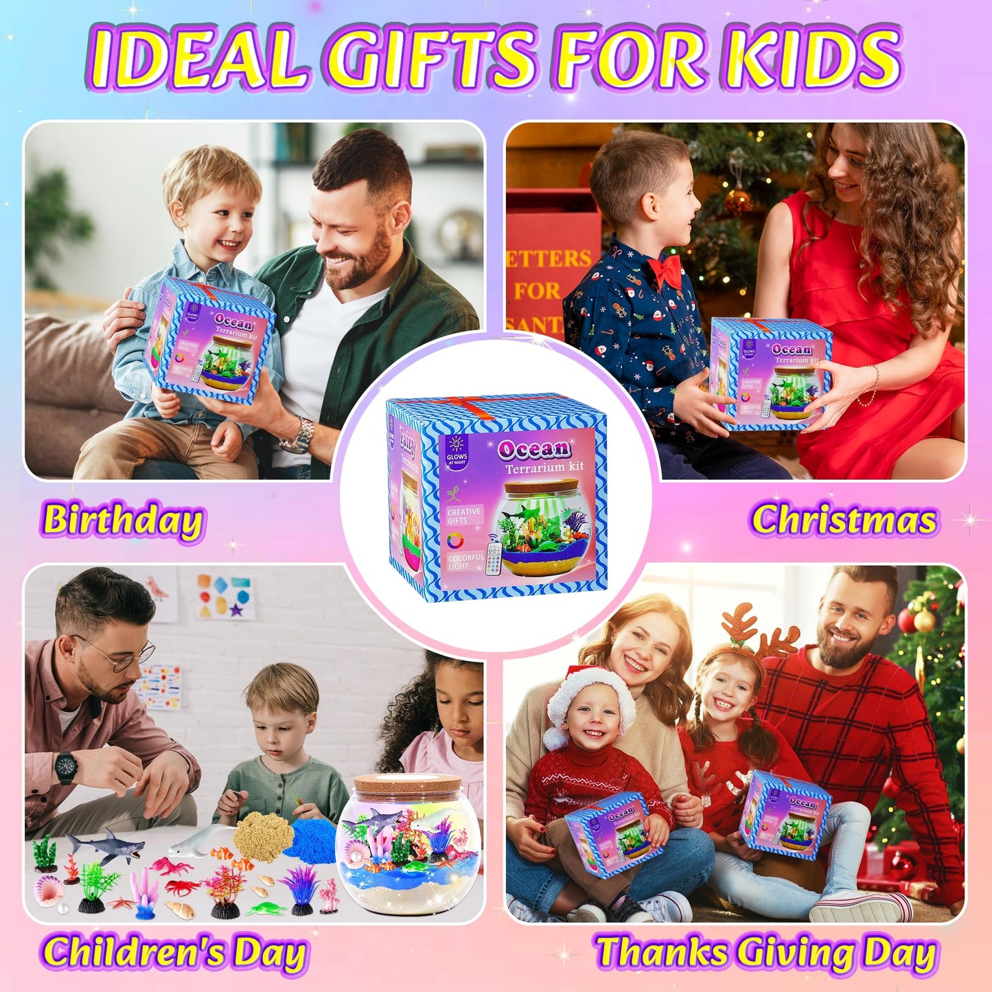 Gifmore Ocean Light Up Terrarium Kit for Kids, DIY Shark Sea Animal Crafts Toys, Birthday Presents for Boys Girls Ages 4-12