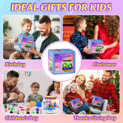 Gifmore Ocean Light Up Terrarium Kit for Kids, DIY Shark Sea Animal Crafts Toys, Birthday Presents for Boys Girls Ages 4-12