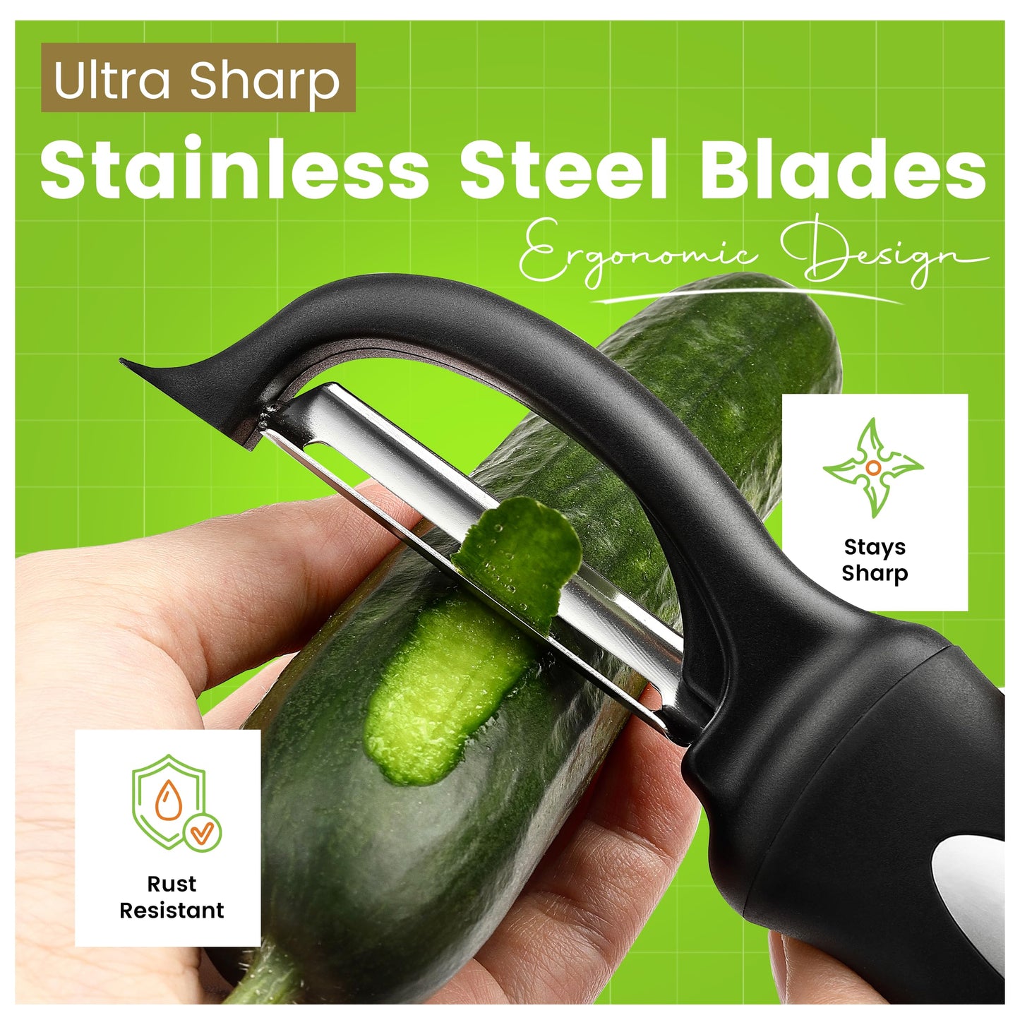 Spring Chef Vegetable Peelers for Kitchen - Stainless Steel Swivel, Y & Julienne Peelers, Potato Peelers with Soft Grip Handles, Kitchen Utensils Set of 3 for Fruits, Veggies, Apples, Carrots