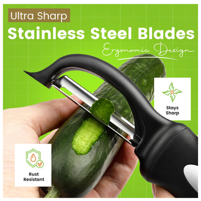 Spring Chef Vegetable Peelers for Kitchen - Stainless Steel Swivel, Y & Julienne Peelers, Potato Peelers with Soft Grip Handles, Kitchen Utensils Set of 3 for Fruits, Veggies, Apples, Carrots