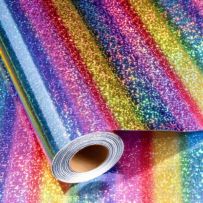 Merture 17 In X 33 Ft (46.5 sq.ft.) Rainbow Holographic Wrapping Paper Roll, Striped Glitter Gift Wrap for Disco Party, Wedding, Birthday, Christmas, Bridal Shower, Graduation