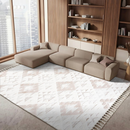 SAFAVIEH Area Rug 8x10 - Moroccan Tassel Shag Collection - Large - Ivory & Beige, Non-Shedding & Easy to Clean, Plush High-Low Texture, Ideal for Living Room, Bedroom, Dining Space (MTS688B)