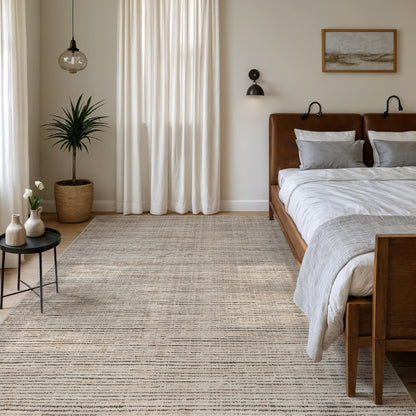 Rugshop Textured High-Low Indoor Area Rug, Neutral Stripe Design, Jute Backing, Living Room Bedroom Kitchen Rug, Easy-Care Spot Clean, 7'10" x 10' Beige/Gray