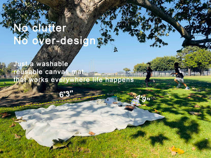 NOONOOJOOJOO White Picnic Blanket & Beach Mat – Canvas, Machine Washable, Large 4’9” × 6’3”